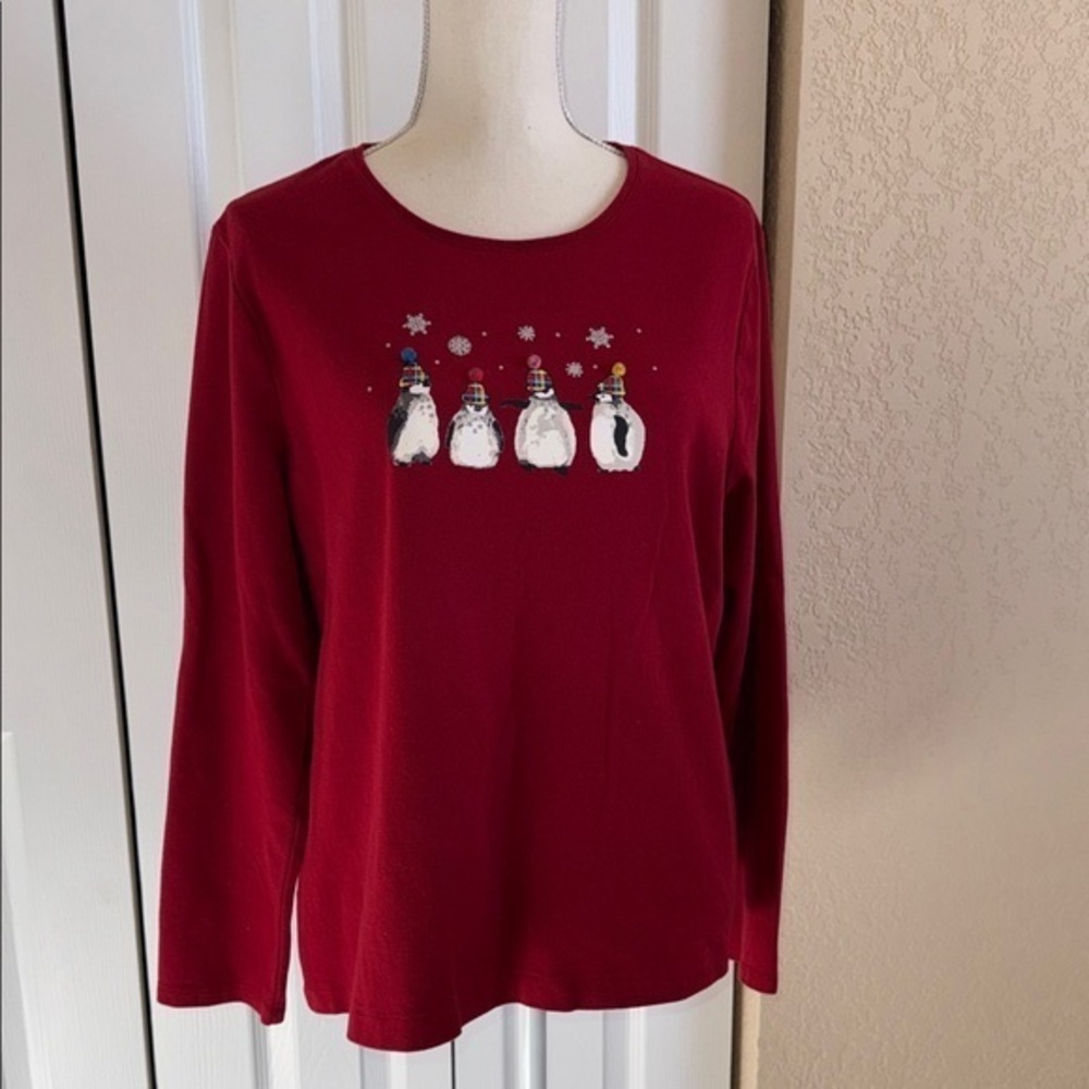 Croft & Barrow Red Penguin Long Sleeve Top